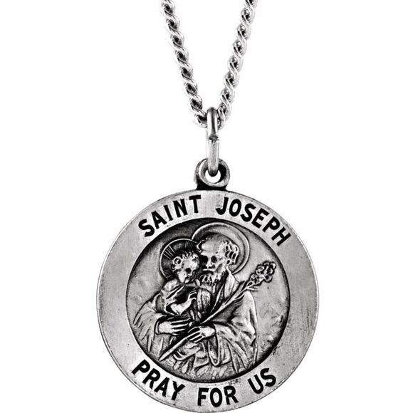 Sterling Silver 25mm St. Medal Necklace, 24 inch